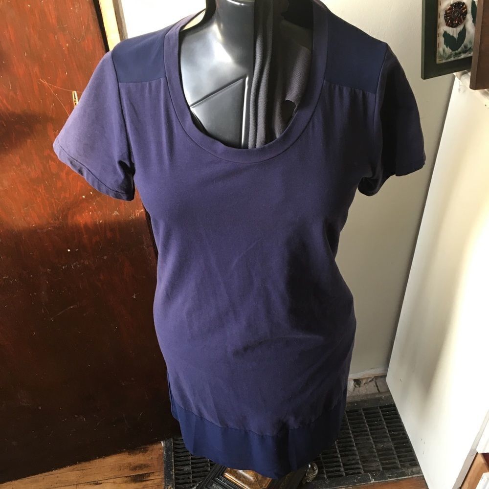 Tommy Bahama navy knit shirt dress with semi sheer hem